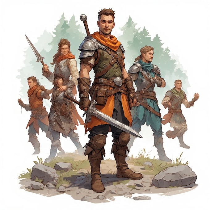 Criar grupo de fantasia de dnd e ilustração de dnd