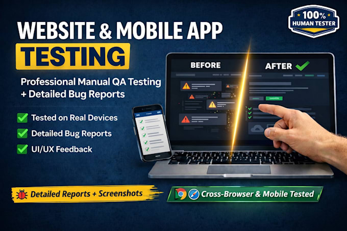 do manual QA testing for website and mobile app with detailed bug report