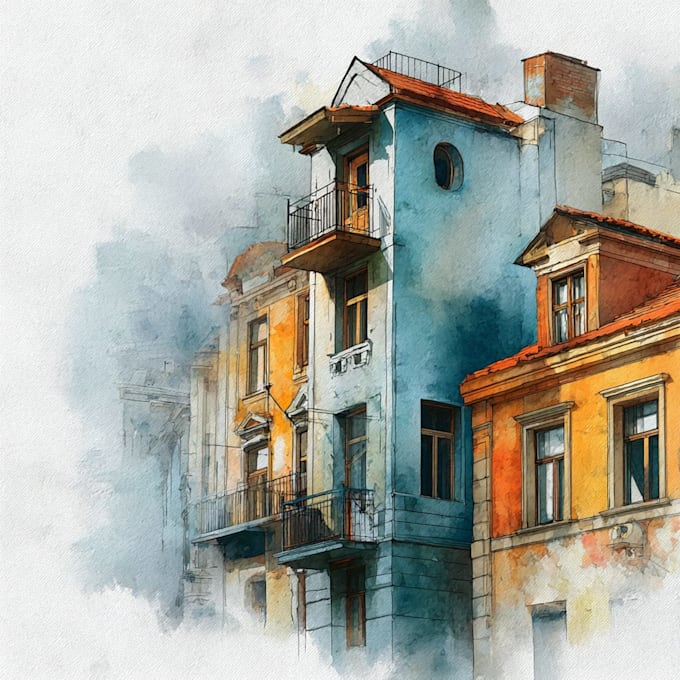 draw house illustration watercolor style