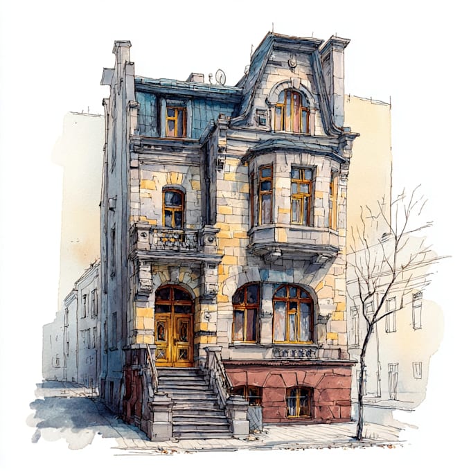make a watercolor house illustration