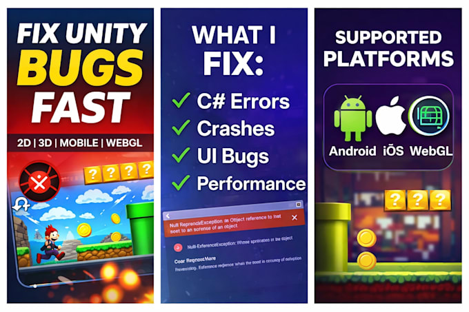 fix unity 2d 3d game bugs errors and optimize performance