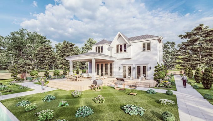 renovate 3d apartment exterior, landscape garden, outdoor lounge, villa design