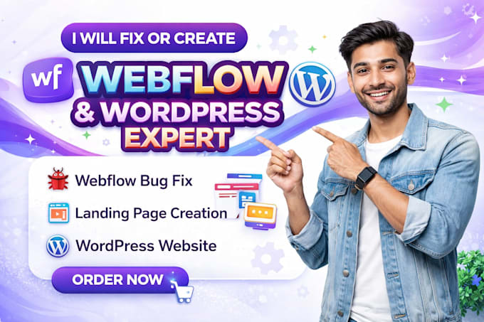 fix webflow bugs in your webflow website, build wordpress website, landing page