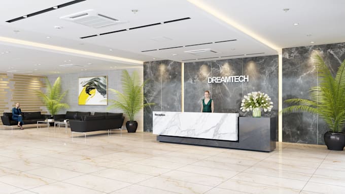 renovate office interior, reception lobby,working space,3d architectural renders