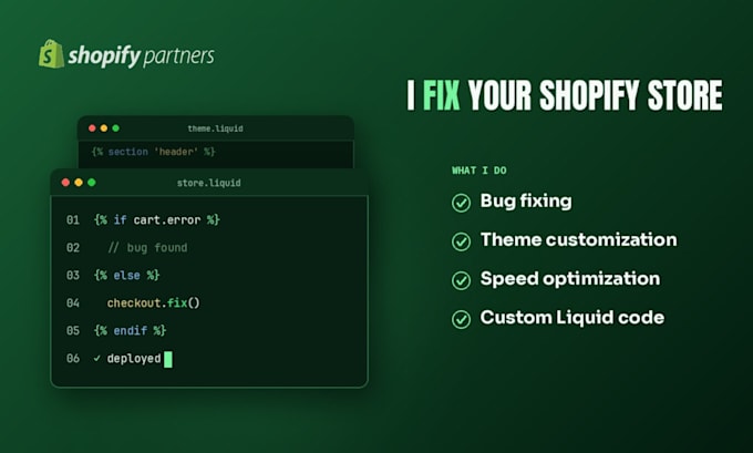 fix shopify bugs or problems quickly on any page