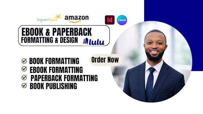 upload, do book formatting and ebook in designrr, google docs, indesign, canva