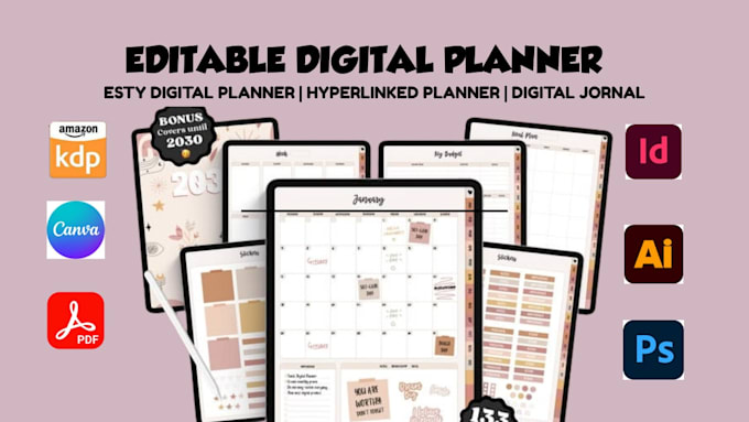 do editable etsy digital planner KDP journal digital product hyperlinked planner