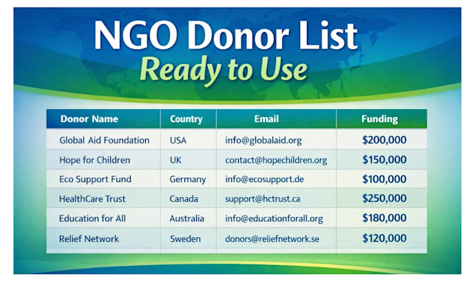 provide verified donor contact list for ngo