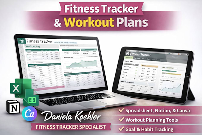 design fitness tracker spreadsheet notion tracker and workout plan