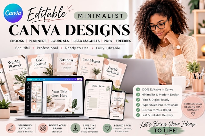 editable minimalist canva ebook, planner, journal, lead magnet PDF, freebie