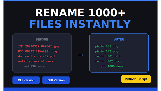 automate bulk file renaming and organization with a python tool