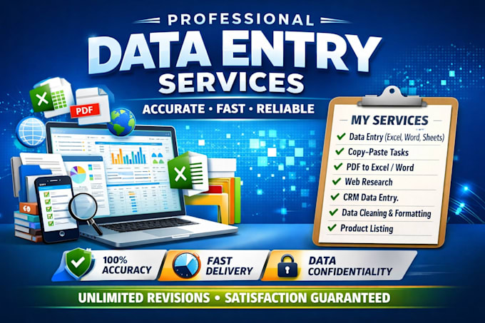 do data entry ,data cleaning, thumbnail, logo, typing