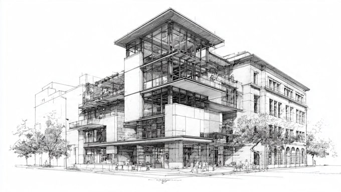 Draw an architectural sketches of building illustrations by Kalaordoner ...