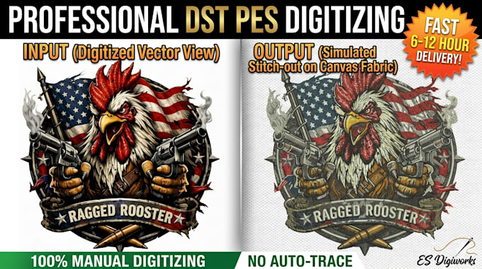 do complex dst pes embroidery digitizing for jacket back and tactical patches
