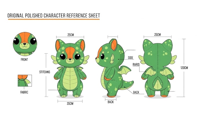 design custom plushie reference sheet tech pack stuffed animal ych toy pattern