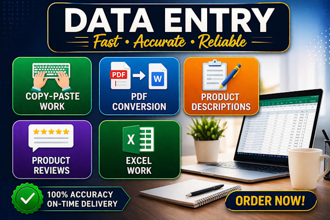do data entry, copy paste work, PDF to word, microsoft excel, short description