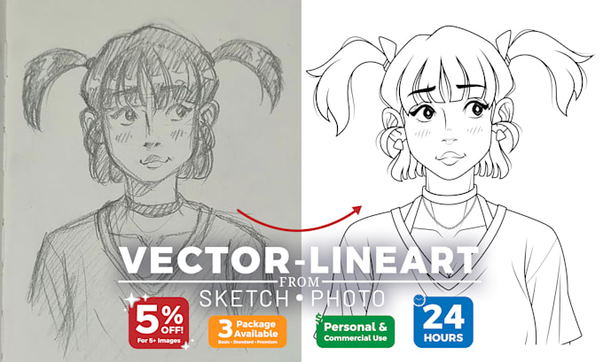 trace or make clean lineart vector for 24 hours