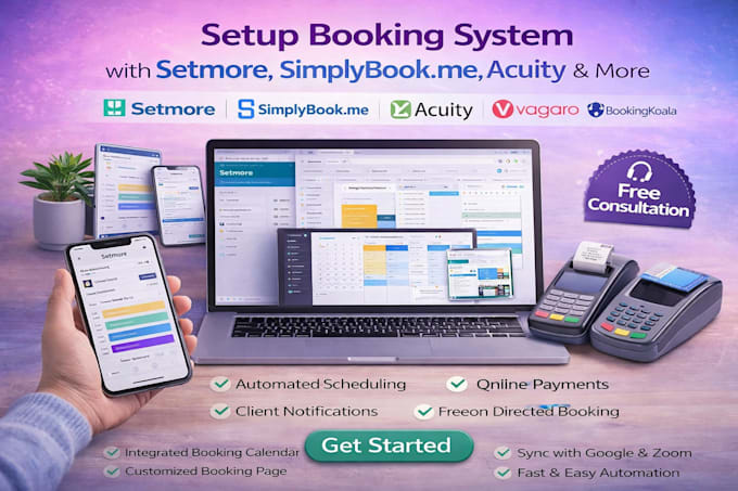 setup booking system with setmore simplybookme acuity vagaro bookingkoala booksy