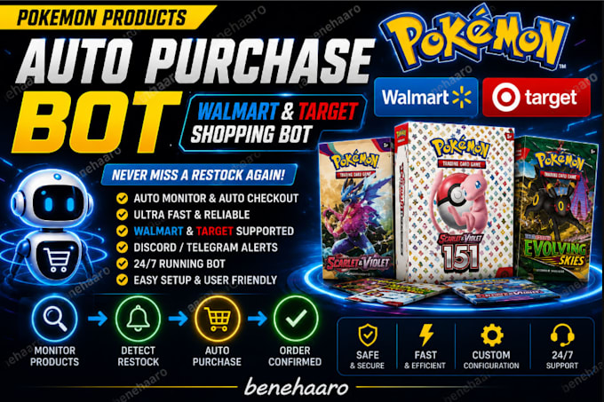 setup auto purchase bot pokemon products bot shopping bot walmart bot target bot