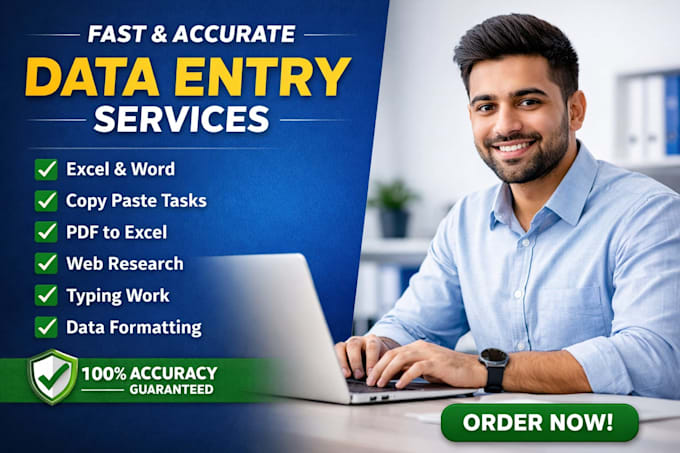 do fast accurate deta entry,copy paste,typing and excel work