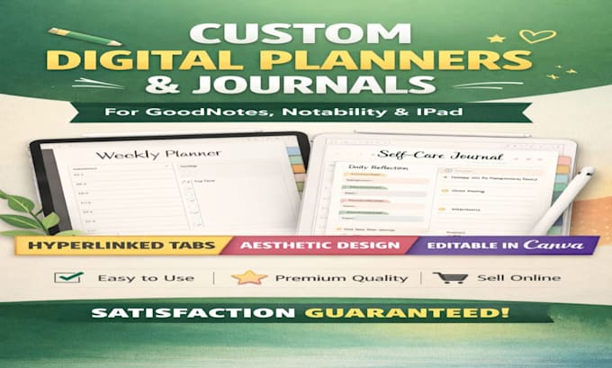 design digital journal, planner, or workbook for goodnotes, ipad and notability