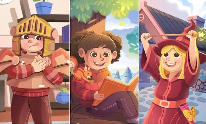do whimsical children picture book illustration children story book cover art