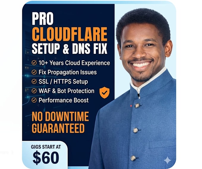 fix dns issues, setup cloudflare security, and optimize website performance