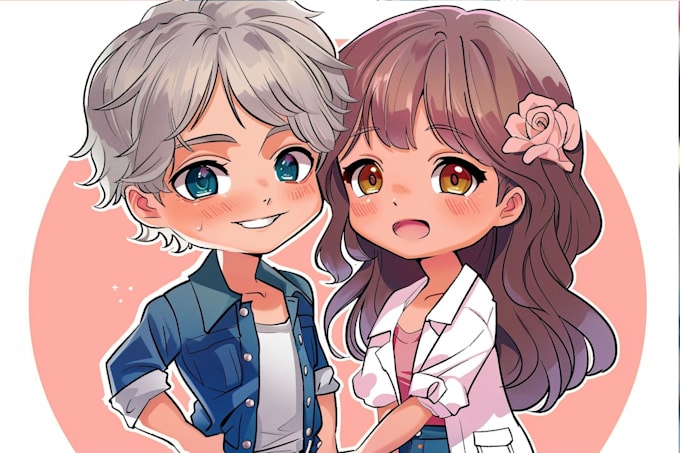 draw cute couple chibi illustration