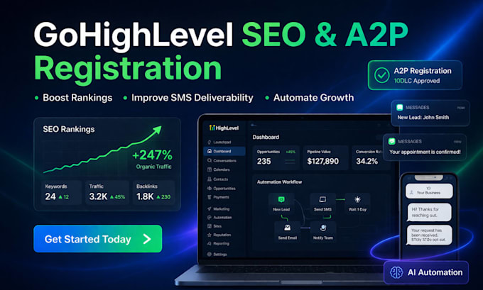 gohighlevel SEO, automaton expert, ai agent setup, a2p verification