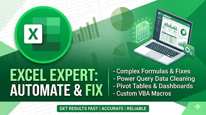 create excel formulas, fix errors, power query, pivot tables, and macros