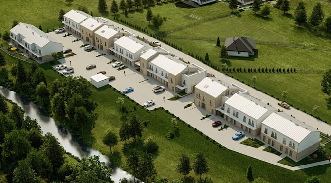 develop residential complex, real estate housing design, cgi exterior rendering