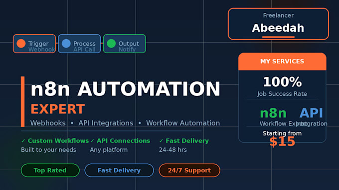 build n8n automation workflows, webhooks, and API integrations