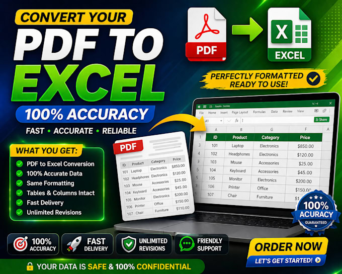 Convert pdf to excel fast and accurately by Debajit_excel4 | Fiverr
