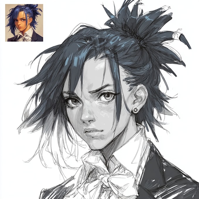 Draw manga or anime character in black and white by Pandelan | Fiverr