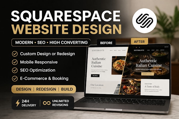 design or redesign modern squarespace website with SEO and full customization