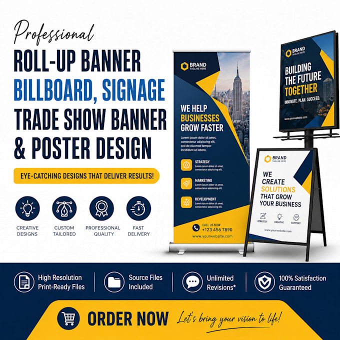 design roll up banner, billboard, signage design, trade show banner, poster