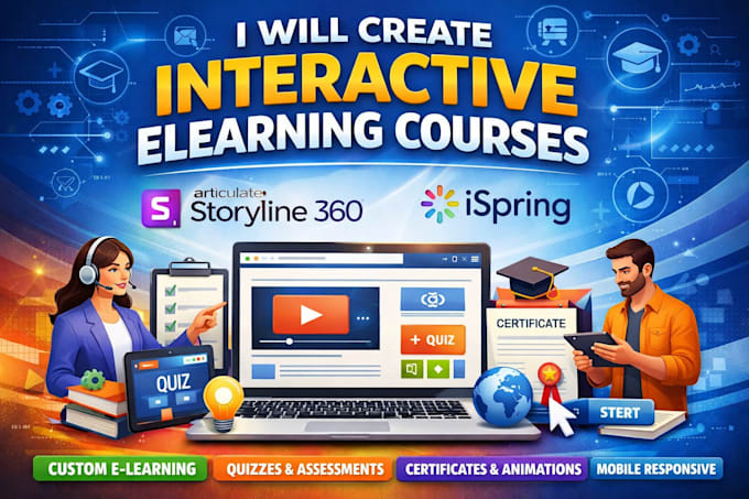 prepare interactive lms course using adobe captivate, ispring, articulate 360