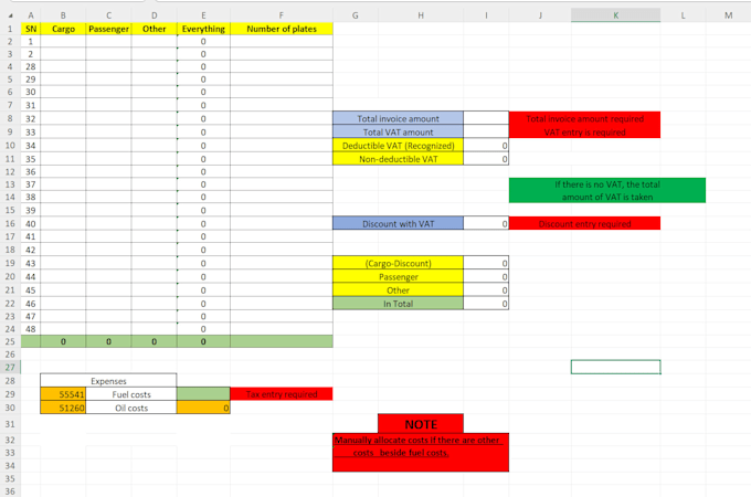 build fuel consumption and cost tracking excel system