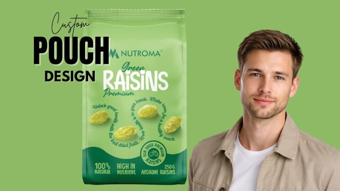 design pouch, food packaging, stand up pouch and box with 3d mockup