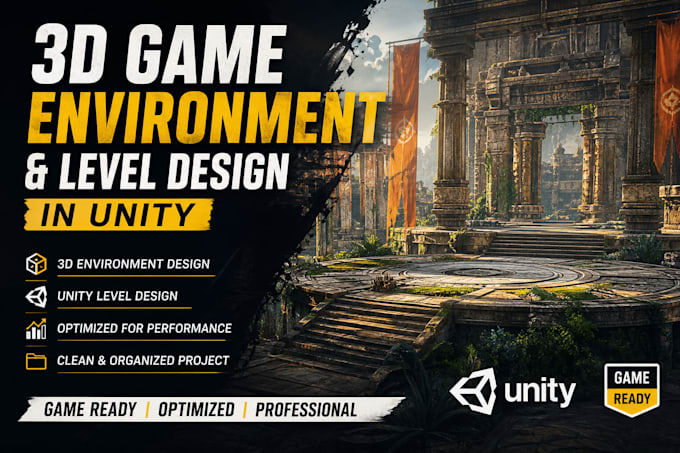 design stunning unity game environment, immersive levels, level design