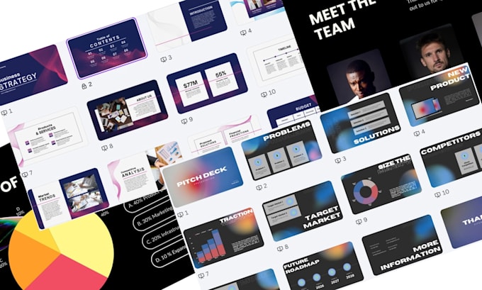 design a business presentation pitch deck, b2b powerpoint master slide template