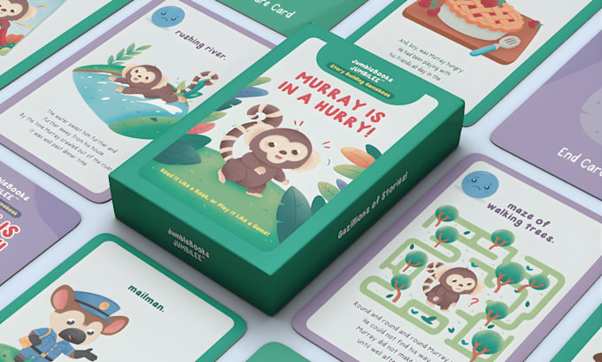 design educational memory flash cards kids playing card box mockup design