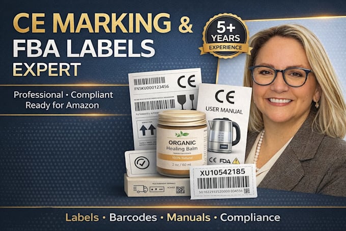 create ce marking, fba labels, barcode labels, user manuals, instructions guide