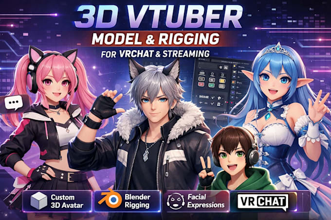 create 3d vtube model character rigging in blender for vrchat and streaming