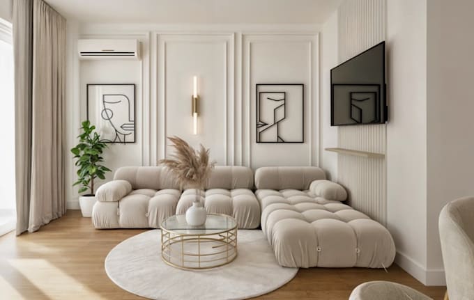 render3d minimal living space,villa interior,open concept kitchen,bedroom design