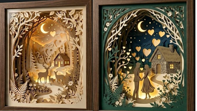 create custom 3d light box shadow box design for laser cut svg paper art