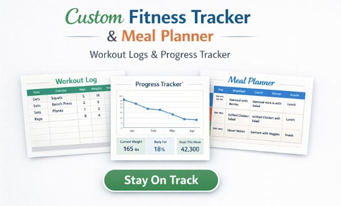 create fitness tracker spreadsheets, workout logs, and meal planners