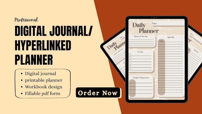 design digital journal, hyperlinked planner, workbook design, fillable pdf form