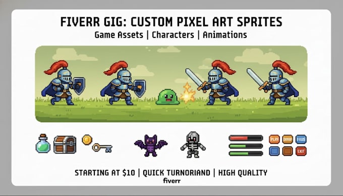 create and animate 8bit 16bit pixel art sprites and tilesets for games  assets