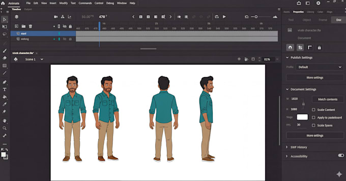 create professional 2d character design for adobe animate